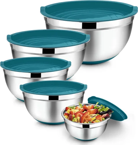 Miniatura 15 de TeamFar Tazones para mezclar con juego de tapas, 7/3.5/2.5/1.5/1 cuartos de galón, tazón grande de acero inoxidable para ensalada anidable, parte