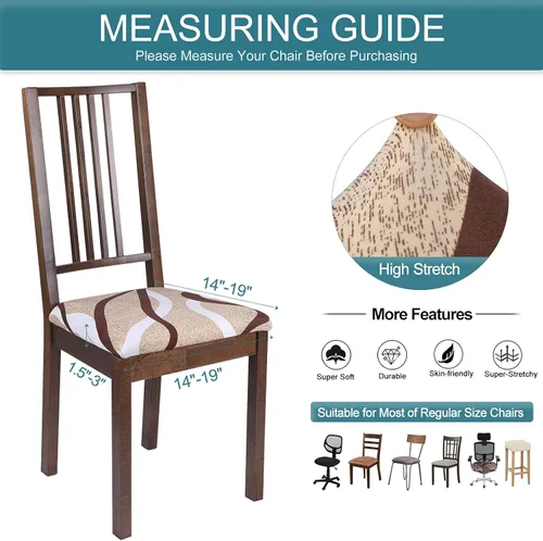 Miniatura 5 de SearchI Fundas de Asiento para Sillas de Comedor Elásticas con Estampado Juego de 6 Fundas de Asiento de Silla, Protector de Cojín de Silla Tapizada