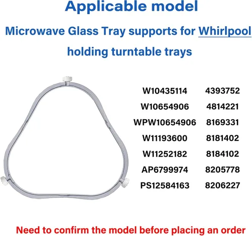 Miniatura 5 de 7.48 pulg. W11252182 Anillo de reemplazo de plato giratorio para microondas Whirlpool con rodillos 8206227 Soporte de charola de vidrio