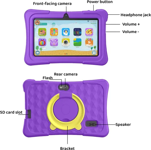Miniatura 7 de aiprotablet Tableta para niños, tableta Android 15 de 7 pulgadas para niños, 8 GB+32 GB 1 TB expandir, tabletas de cuatro núcleos para niños Púrpura