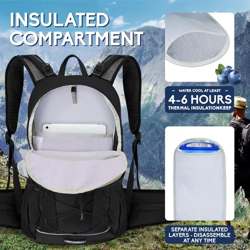 Miniatura 2 de Mochila de hidratación de 3 L, mochila de agua para senderismo con cubierta para lluvia, mochila de hidratación con aislamiento para ciclismo