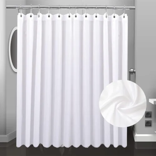 Miniatura 7 de Cortina de ducha de tela impermeable o forro con peso inferior, 72 x 72 pulgadas, tira blanca, tela suave de calidad de hotel, cortina de ducha 2