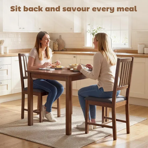 Miniatura 4 de HOMCOM Juego de 2 sillas de comedor de madera, modernas sillas de cocina tapizadas de mediados de siglo con respaldo de listones, patas de madera