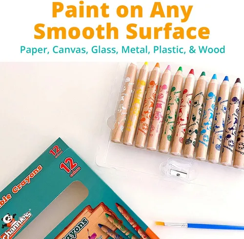 Miniatura 4 de Channie's Crayones solubles en agua 3 en 1 para niños: crayones de cera, lápices de colores y acuarela, con pincel y sacapuntas gratis, pintura