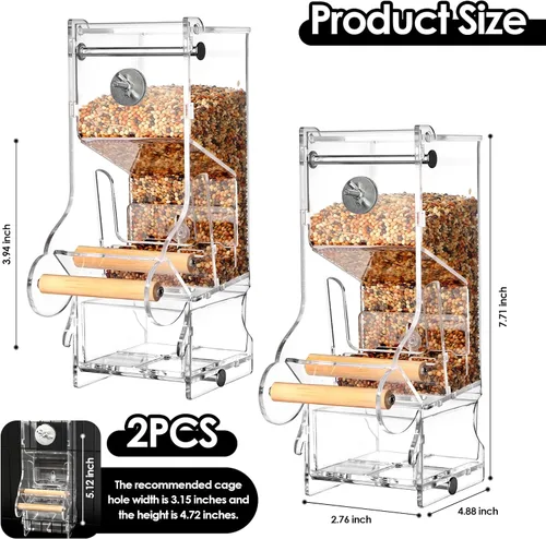 Miniatura 5 de Comedero para pájaros sin ensuciar, acrílico transparente, reduce los residuos, apto para pájaros pequeños (2 unidades)
