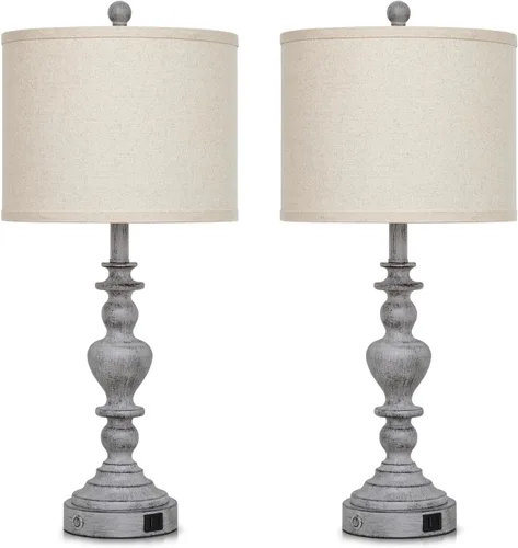 Miniatura 9 de 27" Tall Table Lamps for Living Room, 3-Way Dimmable Touch Control Farmhouse Vintage Table Lamps Set of 2 with USB C+A Ports and AC Outlets, Rustic