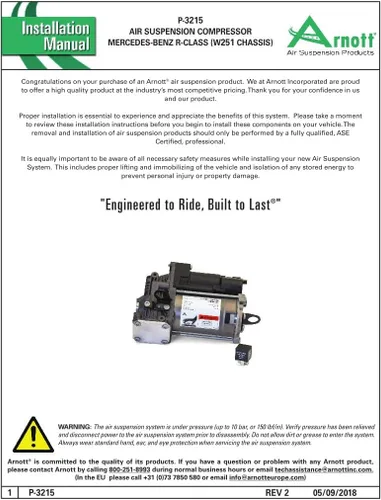 Miniatura 5 de Arnott Compresor de suspensión neumática - Clase R 06-13 (W251) W/nivelación de 4 esquinas