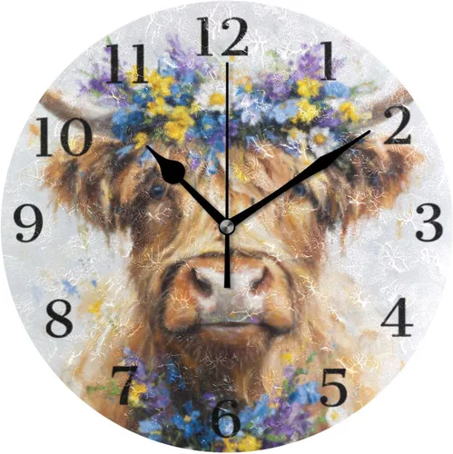 Miniatura 23 de Reloj de pared de amapola de maíz con flores azules, silencioso, sin tictac, funciona con pilas, 9.5 pulgadas para cocina, hogar, sala de estar