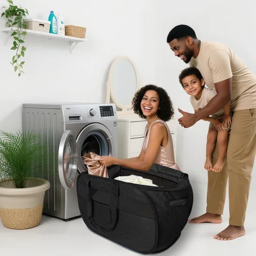 Miniatura 2 de Cesta de lavandería desplegable de malla extra grande de 100 litros con tapa y asas, paquete de 2, cesta de ropa sucia plegable XL