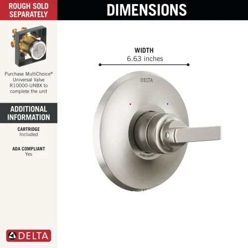 Miniatura 3 de Delta Faucet Tetra Serie 14 Lumicoat T14089-SS-PR - Kit de moldura de válvula de ducha de níquel cepillado, mango de ducha, kit de molduras de ducha