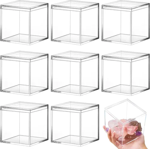 Miniatura 16 de Blulu 8 cajas de acrílico transparente con tapa, caja de almacenamiento de plástico para joyas, mini cubos para dulces y pequeñas joyas, recuerdos