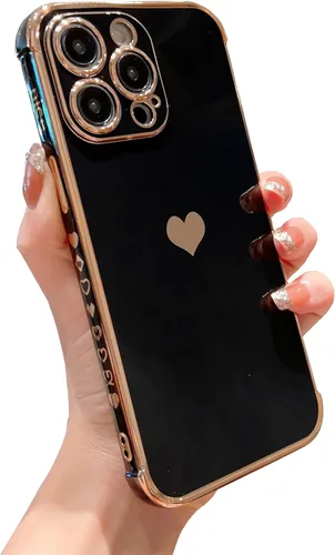 Miniatura 6 de DEFBSC Funda compatible con iPhone 15, con borde galvanizado, diseño de corazón con correa para la muñeca, protección completa de la cámara