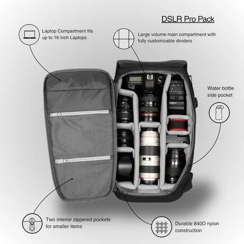 Miniatura 3 de Incase Mochila DSLR con nailon 840D duradero, bolsa para cámara resistente a la intemperie de 26 litros diseñada para fotógrafos y videógrafos