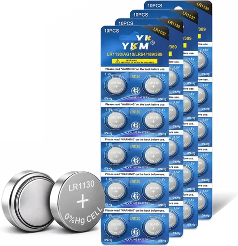 Miniatura 11 de YKM - Paquete de 20 pilas LR1130 (AG10, L1131f, L1131, L1131c, 389, 390, LR54, 1130) de 1.5V alcalinas para calculadora, reloj, celda de botón