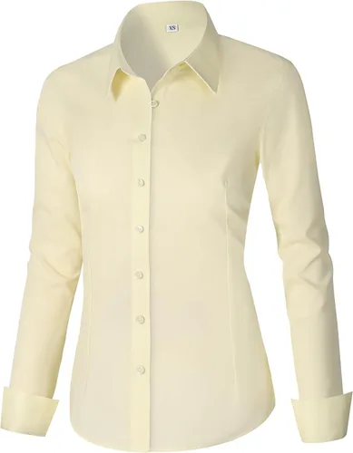 Miniatura 35 de CUNLIN - Camisas de manga larga con botones de algodón para mujer, ajustadas, camisas formales de vestir para el trabajo, blusas de trabajo, tops