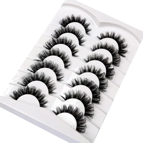 Miniatura 291 de Pooplunch - Pestañas postizas finas de visón sintético, estilo ojo de gato, naturales, cruzadas, tipo racimo, efecto 8D de volumen, tiras