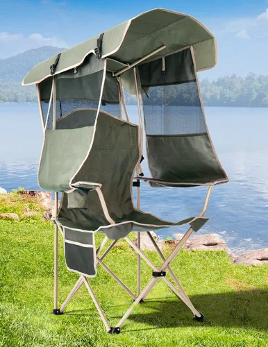 Miniatura 9 de Docusvect Silla de Playa con Toldo de Sombra, Silla de Camping Plegable con Toldo con Portavasos, Bolsillo Lateral para Campamento, Playa, Fiestas