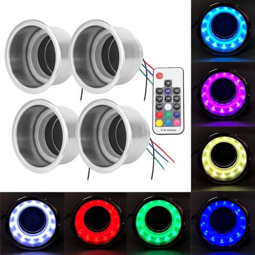 Miniatura 8 de Fydun Portavasos para automóvil, 4 unidades, DC 12 V, RGB LED, portavasos para botellas de bebidas con control remoto para camiones de autocaravana