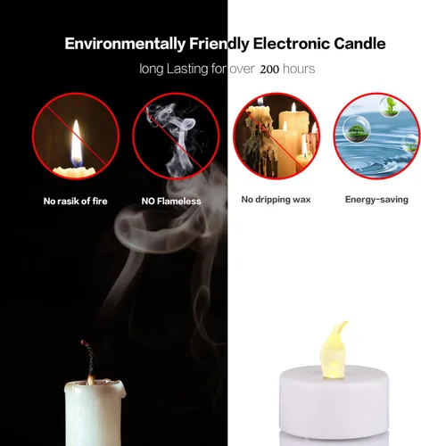 Miniatura 7 de JUNPEI - Velas de té que funcionan con pila: velas realistas, parpadeantes y duraderas, adecuadas para celebrar festividades, bodas, fiestas