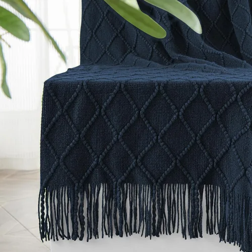 Miniatura 29 de inhand Mantas de punto para sofá y cama, manta de punto suave y acogedora con borlas, mantas decorativas ligeras y mantas decorativas de granja