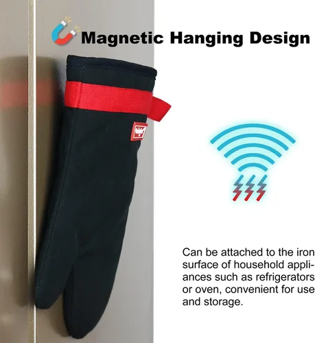 Miniatura 2 de Manoplas de horno de silicona, juego de guantes magnéticos para horno, guantes de algodón resistentes al calor, guantes calientes antideslizantes