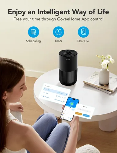 Miniatura 3 de GoveeLife Mini Purificador de Aire para Dormitorio, Purificador de Aire con Filtro Inteligente y Control por App Alexa para Pelo de Mascotas, Negro