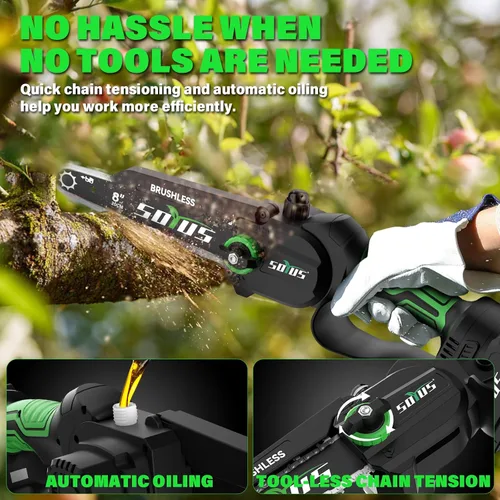 Miniatura 5 de SOYUS - Sierra de poste inalámbrica 2 en 1 y mini motosierra de 8 pulgadas para recortar árboles, sierra de poste eléctrica de 21 V con 2