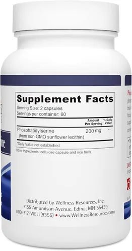 Miniatura 2 de Wellness Resources Fosfatidilserina Fuente de girasol sin soja (100 mg, 120 cápsulas) Sin OMG, vegano..