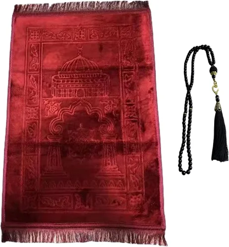 Miniatura 8 de Alfombra de oración musulmana de franela gruesa en relieve, alfombra de oración turca, alfombra de oración islámica, cuentas de rosario para hombres