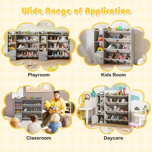 Miniatura 7 de Costzon Organizador de almacenamiento de juguetes para niños con 8 contenedores, estantería de madera para niños pequeños con estantes abiertos