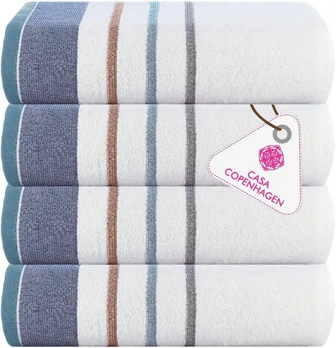 Miniatura 80 de CASA COPENHAGEN Juego de 6 toallas de palomitas de maíz, color azul polvoriento, 21.16 oz/m², 2 toallas de baño, 2 toallas de mano y 2 toallas