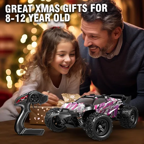 Miniatura 6 de Auto de control remoto rosa para niñas, autos a control remoto rápidos 1:18 para niñas con camión todoterreno de 40 KM/H 4WD, incluye 2