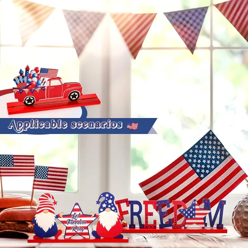 Miniatura 7 de Jetec 3 decoraciones patrióticas del 4 de julio, decoraciones patrióticas en rojo, blanco y azul, Día de los Caídos, 250 aniversario, gnomo