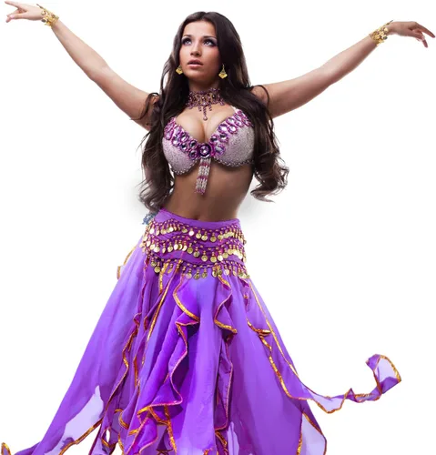 Miniatura 6 de Haysandy Conjunto de 8 piezas de danza del vientre para mujer, falda de danza del vientre, bufanda de cadera, 2 pulseras, aretes, pulsera de tobillo