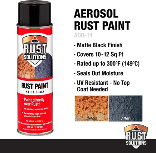 Miniatura 4 de AGS RUST SOLUTIONS Pintura en aerosol antióxido, 14 onzas, acabado negro mate duradero, segura para todas las superficies, elimina el óxido