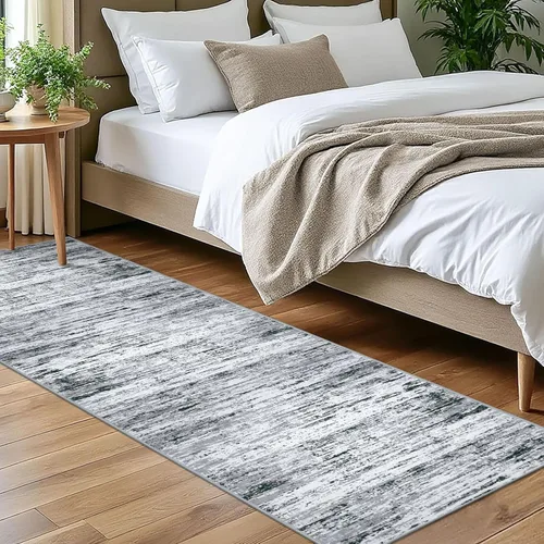 Miniatura 30 de Lansny Alfombra moderna abstracta de 2 x 5 pies, color negro, gris, blanco, lavable, alfombra de entrada para cocina, alfombra antideslizante suave