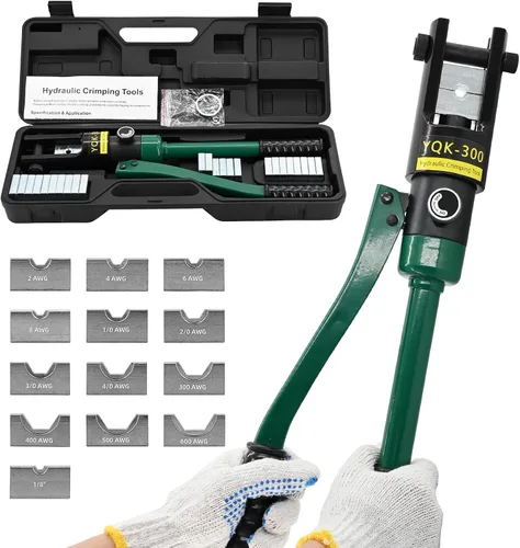 Miniatura 14 de Herramienta de Crimpado Hidráulico de 10 Toneladas - Kit de Crimpado de Cables de Batería y Terminales de 12 AWG a 2/0 AWG con 9 Pares de Troqueles