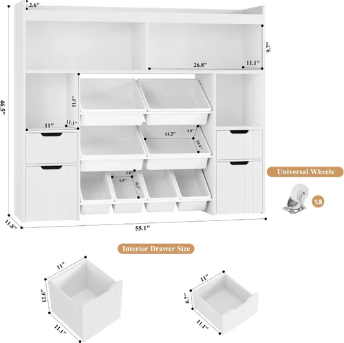 Miniatura 3 de HORSTORS Organizador de almacenamiento de juguetes de 55 pulgadas de ancho con cajones, caja grande de almacenamiento de juguetes para niños