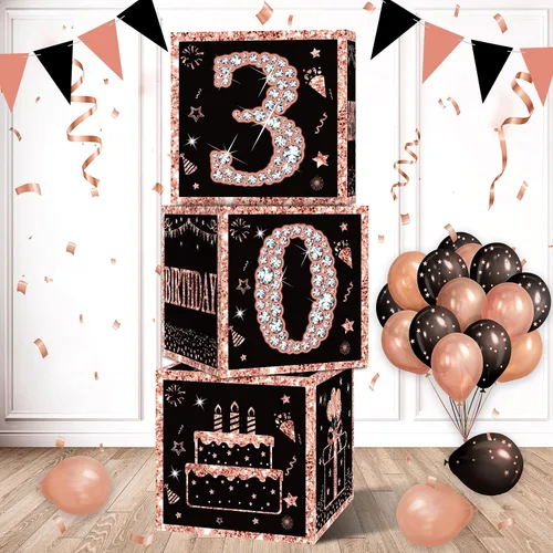 Miniatura 10 de Eiurteao Cajas de 3 piezas de decoraciones de cumpleaños número 40 para mujeres, cajas de globos de cumpleaños número 40 en oro rosa, suministros