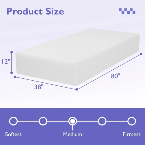Miniatura 2 de Colchón individual XL de alta calidad, espuma viscoelástica de gel de 12 pulgadas para un sueño fresco y alivio de presión, firmeza media