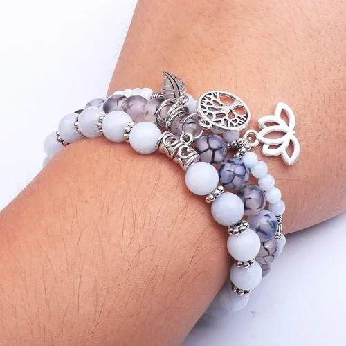 Miniatura 5 de UEUC - Pulseras Reiki, apilables, de piedras curativas, cristales, con dije del árbol de la vida, yoga y hoja de loto, contra la ansiedad