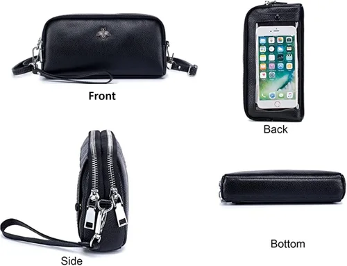 Miniatura 4 de Cuero genuino pantalla táctil teléfono bolsa bolsa muñeca bolso cartera para mujeres niñas