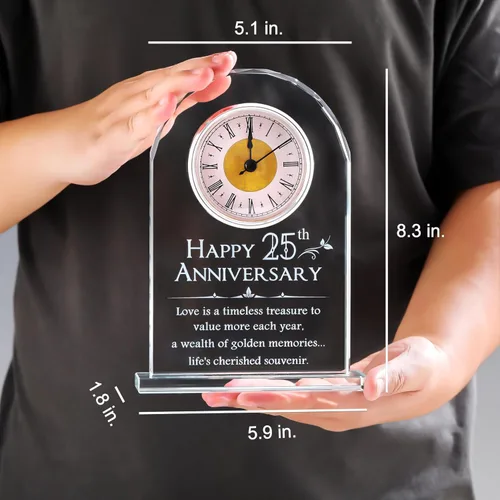 Miniatura 5 de YWHL Regalos de Reloj del 25º Aniversario de Boda para Pareja, Regalos de Recuerdo del 25º Aniversario para Esposo/Esposa, Decoración de Reloj