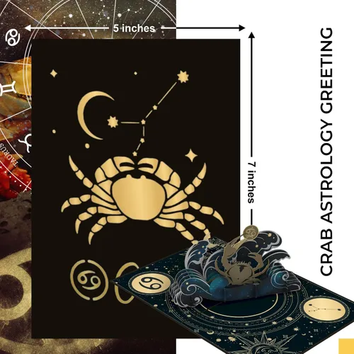 Miniatura 6 de iGifts And Cards Tarjeta desplegable de cumpleaños del zodiaco de cáncer, felicitación de horóscopo de astrología 3D con tarjeta de notas y sobre