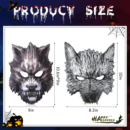 Miniatura 2 de Máscara de lobo de 2 peces, máscara de hombre lobo de media cara para cosplay, disfraces, actuaciones escénicas y festivales