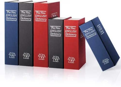 Miniatura 7 de Jssmst Caja fuerte de libro con cerradura de llave, Caja fuerte de diversión de diccionario, Libro oculto secreto, Caja de metal con cerradura Rojo