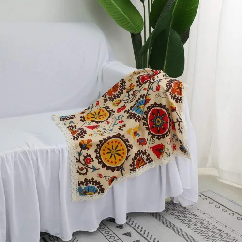 Miniatura 5 de Aothpher Manteles pequeños de 24x24 pulgadas modernos de estilo bohemio con flores de jacquard lavables con encaje para mesa de comedor