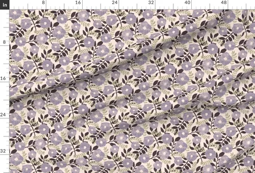 Miniatura 2 de Spoonflower Tela - Flores grises púrpuras hojas de lavanda beige crema naturaleza botánica imitación impresa en tela de gasa Fat Quarter - Costura