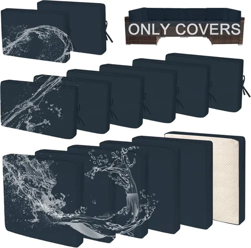 Miniatura 11 de 14 fundas de cojín de patio para juegos de asientos seccionales de muebles de exterior de 7 piezas, resistentes al agua, más 2 almohadas decorativas