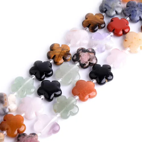 Miniatura 22 de GEM-Inside - 26 cuentas semipreciosas de 0.594 pulgadas (0.591 in) con diseño de flores de plantas naturales de África Bood Jasper para hacer joyas